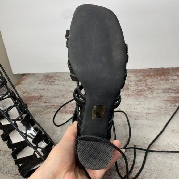 Jeffrey Campbell Stockard Black suede lace up heels 8 Square toe - Picture 5 of 8